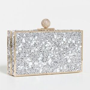 Clara Silver Crystal Box Clutch with Gold Frame